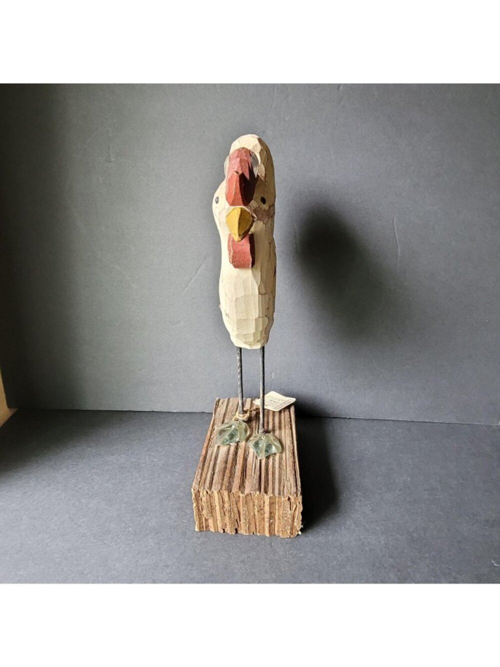 James Haddon Wood Rooster Glass Feet Signed 15" Folk Art Hand Carved mixed medi - Picture 4 of 10
